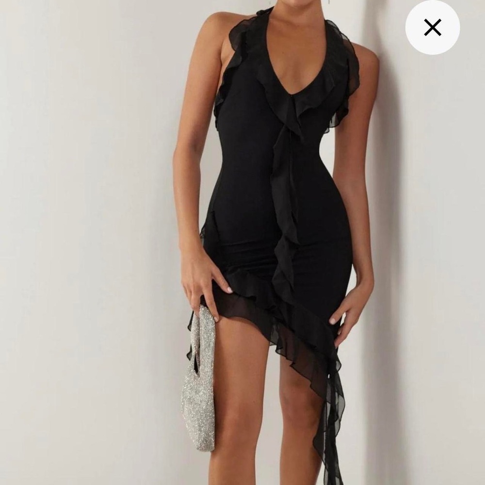 Heiress Beverly Hills Black Asymmetrical Ruffle Dress